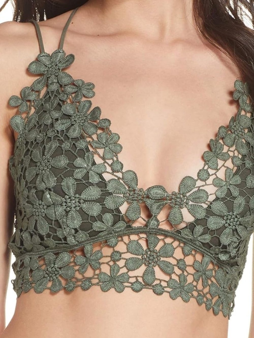 Free People Olive Green Floral Crochet Bralette